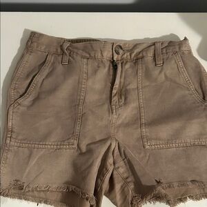 Aerie Brown Cargo Shorts with Frayed Hem